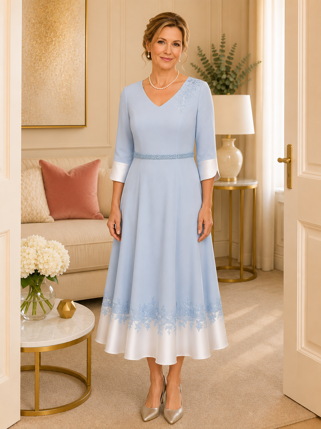 blue mother of the bride dresses tea length Jovani 39427 A Line Short Mother of the Bride Lace Tea Length Dress
