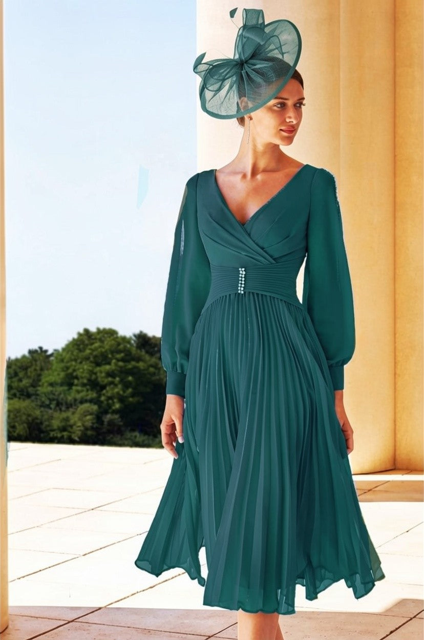 chiffon tea length dress Couture Club Teal Chiffon Mother of the Bride Dress