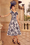 Veni Infantino Silver & Navy Brocade Fit and Flare Dress - Perfect for Mothers of the Bride -992560