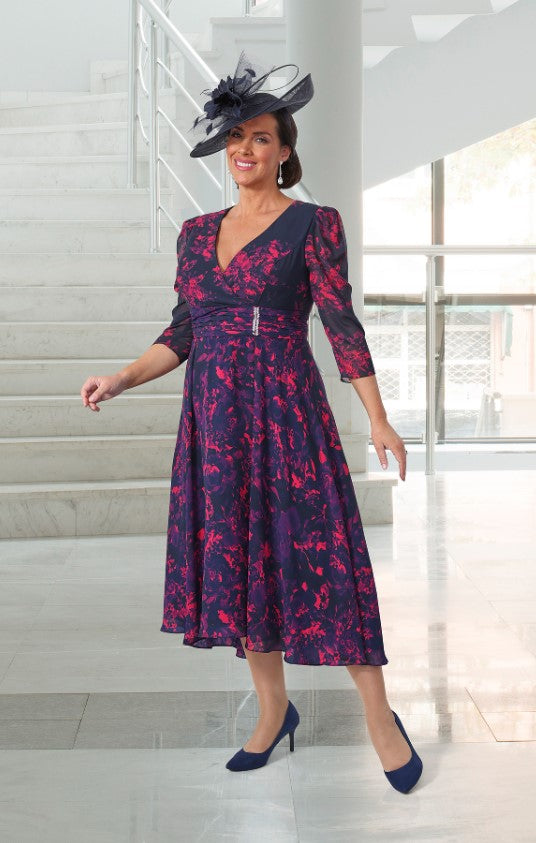 Dressed Up DU594 Fit and Flare Dress Fuchsia, Purple & Navy Print Dressed Up DU594 Fit and Flare Dress Fuchsia, Purple & Navy Print