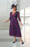 Dressed Up DU594 fit and flare dress in fuchsia, purple and navy print