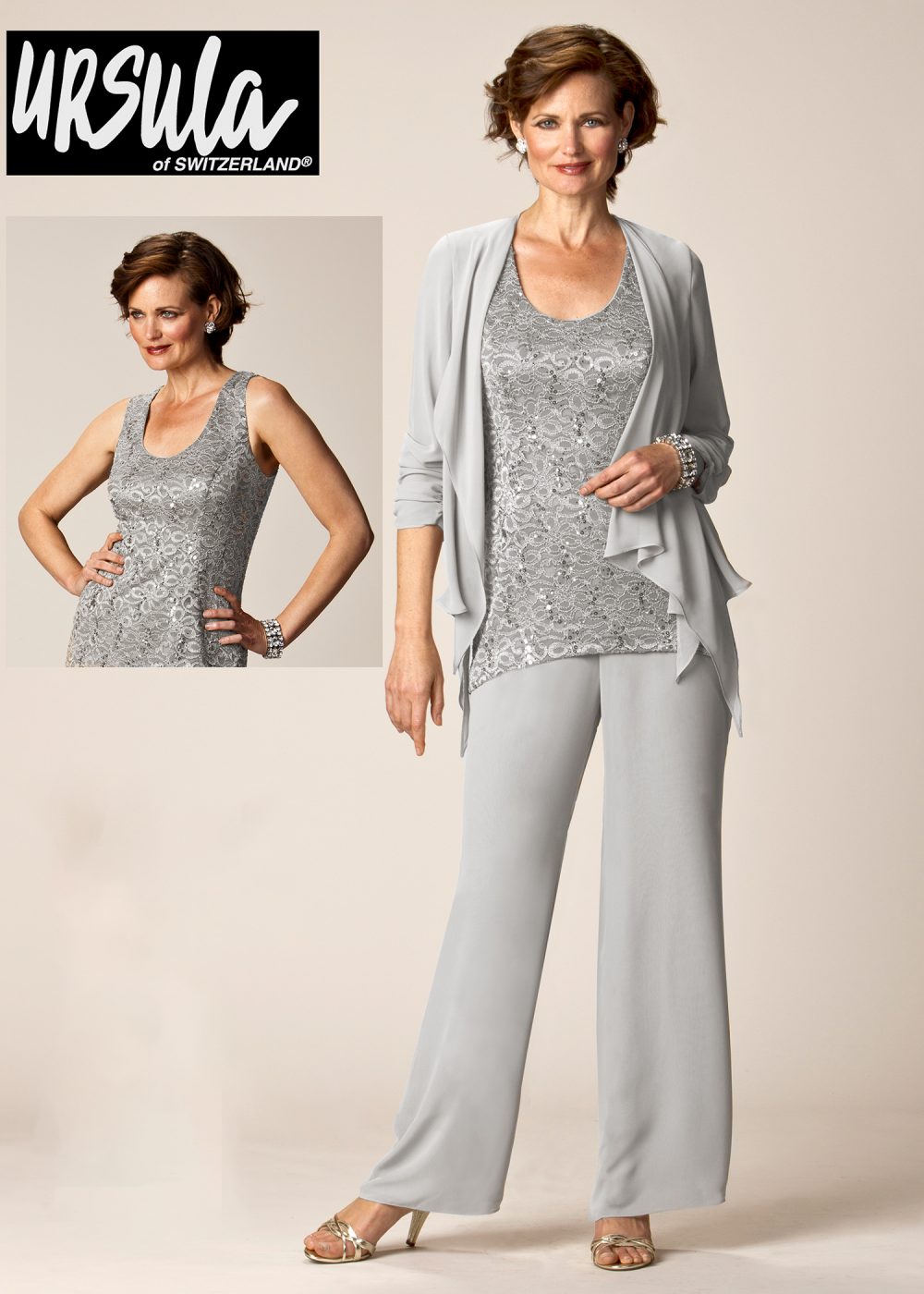 French Novelty: Size 22W Silver Ursula 43177 Plus Size Lace Mothers Wedding  Pant Suit