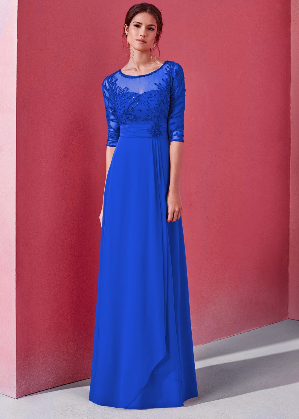 Cobalt Blue Chiffon Mother of the Bride Dress | Beaded Lace Gown | Ever Elegant Cobalt Blue Chiffon Mother of the Bride Dress | Beaded Lace Gown | Ever Elegant