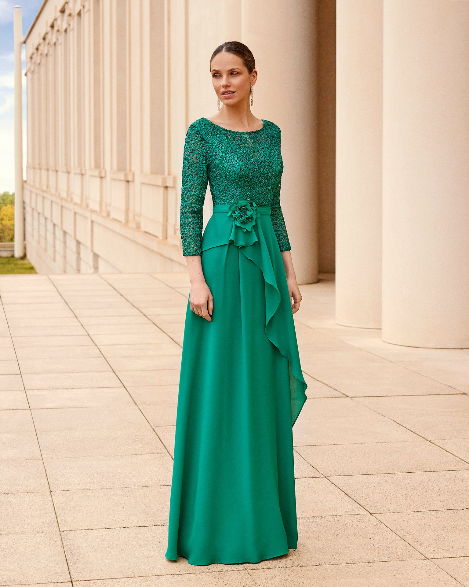 Emerald lace and crepe gown for mother of the bride or groom Emerald lace and crepe gown for mother of the bride or groom