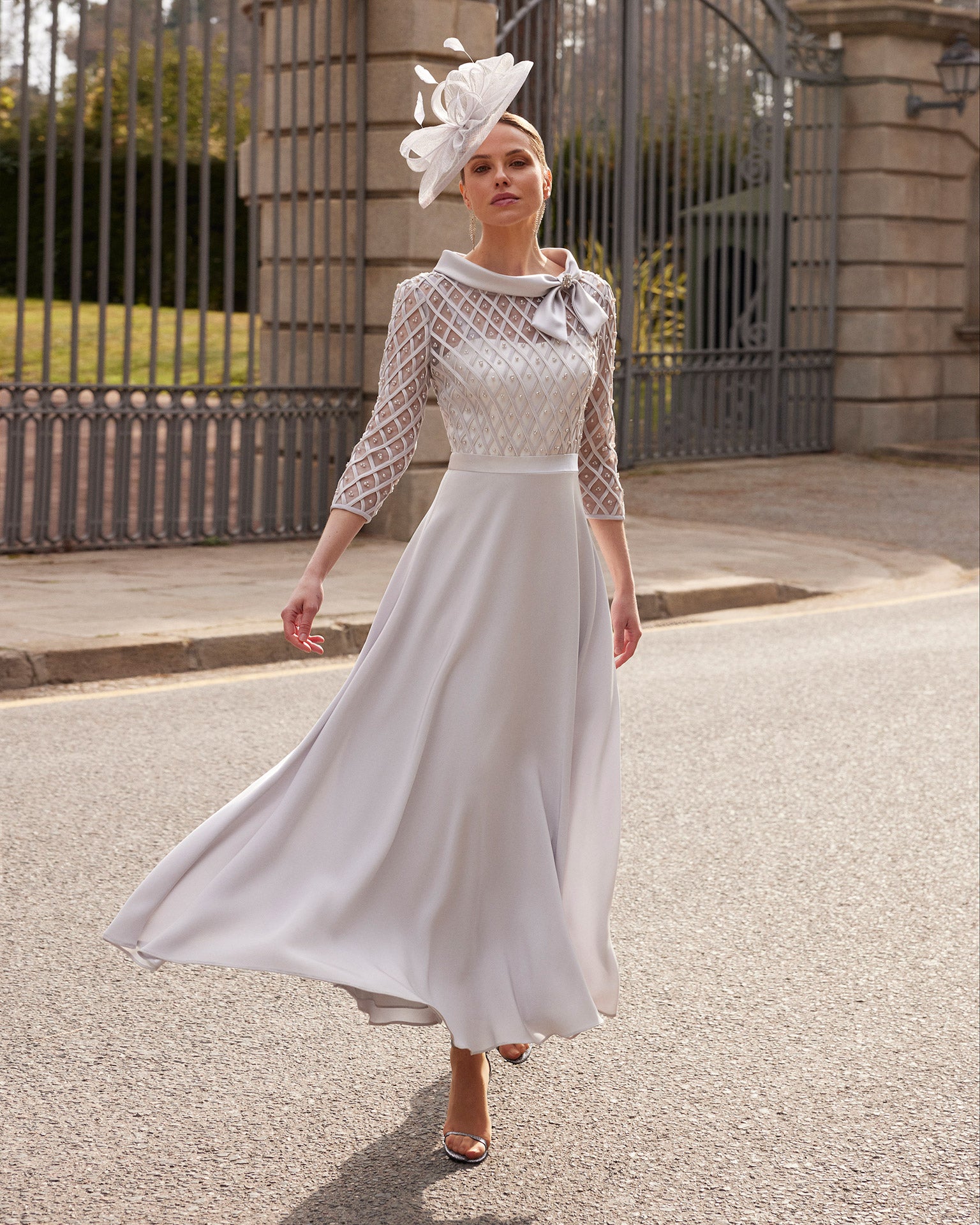Elegant Silver Crepe Dress – Couture Club Mother of the Bride