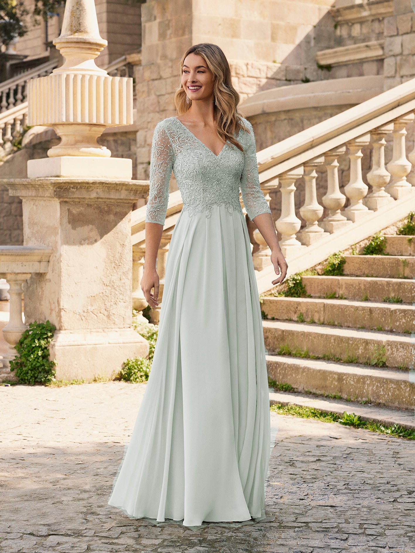 Stunning Mother of the Bride Gown in Soft Mint with Beaded Lace Bodice and Chiffon Skirt | Spanish Designer | Sizes Differ from Australian | Alteration Services Available | The Couture Club Stunning Mother of the Bride Gown in Soft Mint with Beaded Lace Bodice and Chiffon Skirt | Spanish Designer | Sizes Differ from Australian | Alteration Services Available | The Couture Club