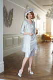 Condici Designer Range: Finely Tailored Silver Brocade Dress and Coat- 11421