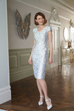 Condici Designer Range: Finely Tailored Silver Brocade Dress and Coat- 11421