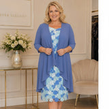 Plus size blue and ivory lace mother of the bride dress with matching chiffon jacket