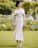 Pale Rose & Ivory Mother of the Bride & Groom Midi Dress with Bow Back | 1G294 - Ever Elegant