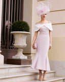Pale Rose & Ivory Mother of the Bride & Groom Midi Dress with Bow Back | 1G294 - Ever Elegant
