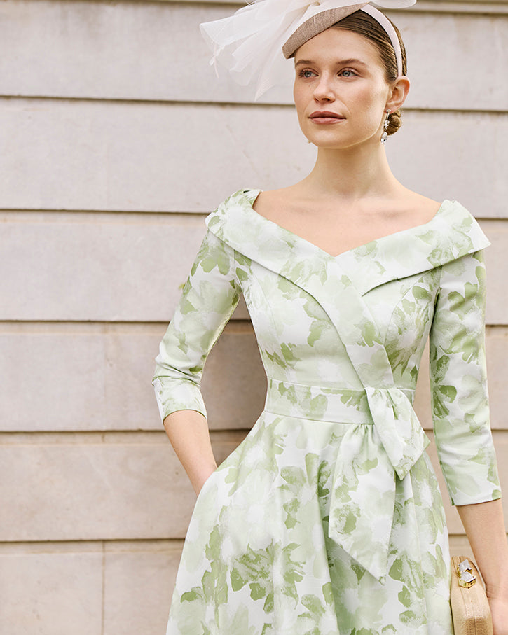 Apple Green Floral Mikado Mother of the Bride Dress