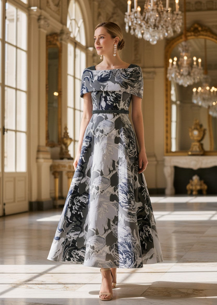 Couture Club Silver & Navy Fil Coupé Midi Dress – 1G1C8 - Ever Elegant a perfect mother of the bride outfit