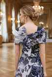 Close up of the back of a full skirted midi dress suitable for the brides mother or the grooms mother .