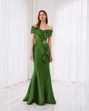 Bardot neckline  green long  gown for mother of the grooms in  australia