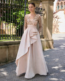 Sand Satin Long Evening Gown with Beaded Bodice – Style 1G1G2 - Ever Elegant