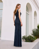 “Mother of the bride navy evening gown with cape”