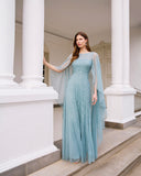 Couture Club 1G1G8 Dusty Blue Beaded Cape Gown – Mother of the Bride or Groom -1G1G8 - Ever Elegant