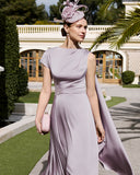Lilac charmeuse one-shoulder mother of the bride dress