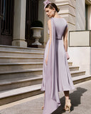 Lightweight lilac formal dress with pleated skirt detail