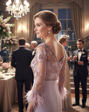 A back view of the mother of the groom dress in dusty mauve.