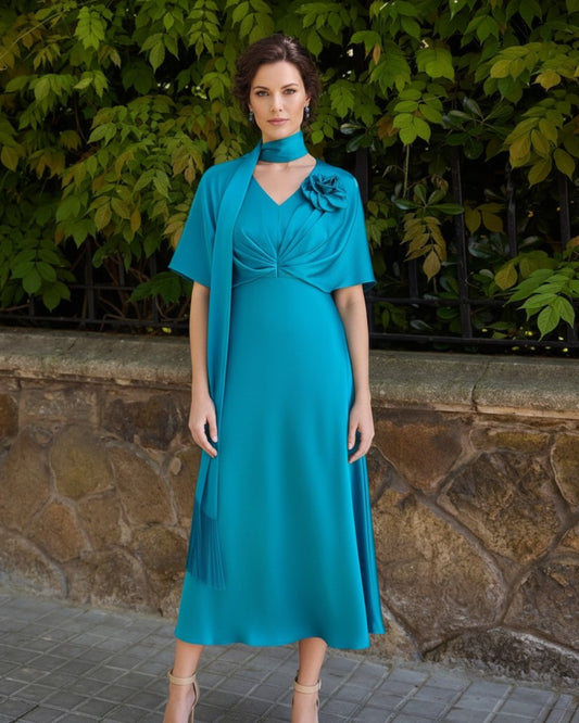 Peacock teal Satin Mother of the Bride Dress