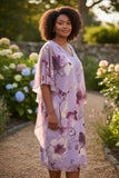 Elegant lavender floral chiffon dress for mature wedding guests in Ever Elegant boutique Melbourne