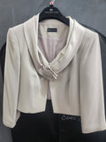 Taupe Cropped Occasion Jacket with Satin Collar and Diamanté Clasp - 3G290