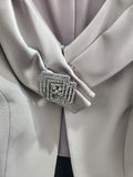 Taupe Cropped Occasion Jacket with Satin Collar and Diamanté Clasp - 3G290