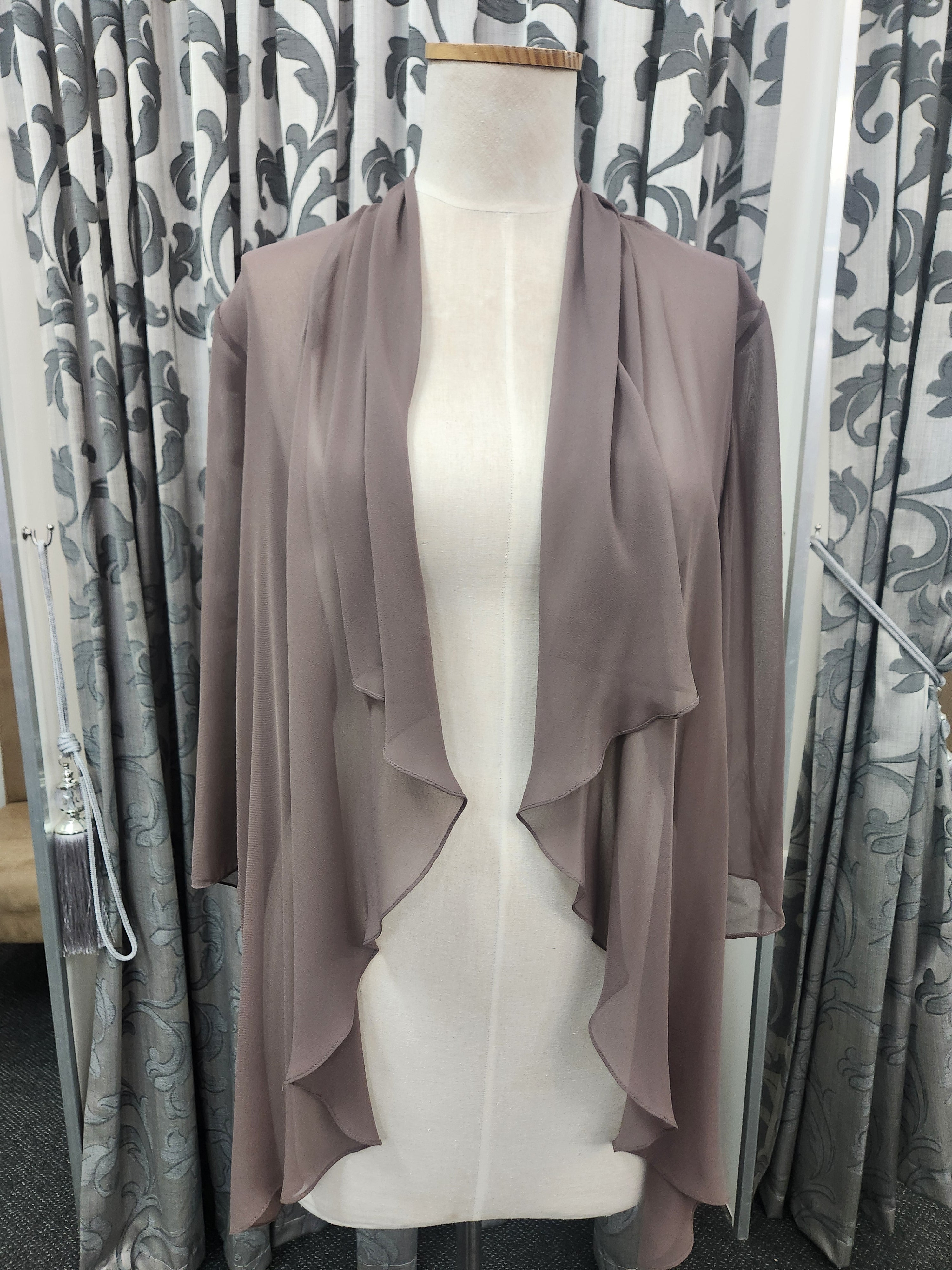 jersey cropped jacket with satin waterfall front in size 12
