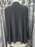 Back view of Black plus size jersey and satin cropped jacket