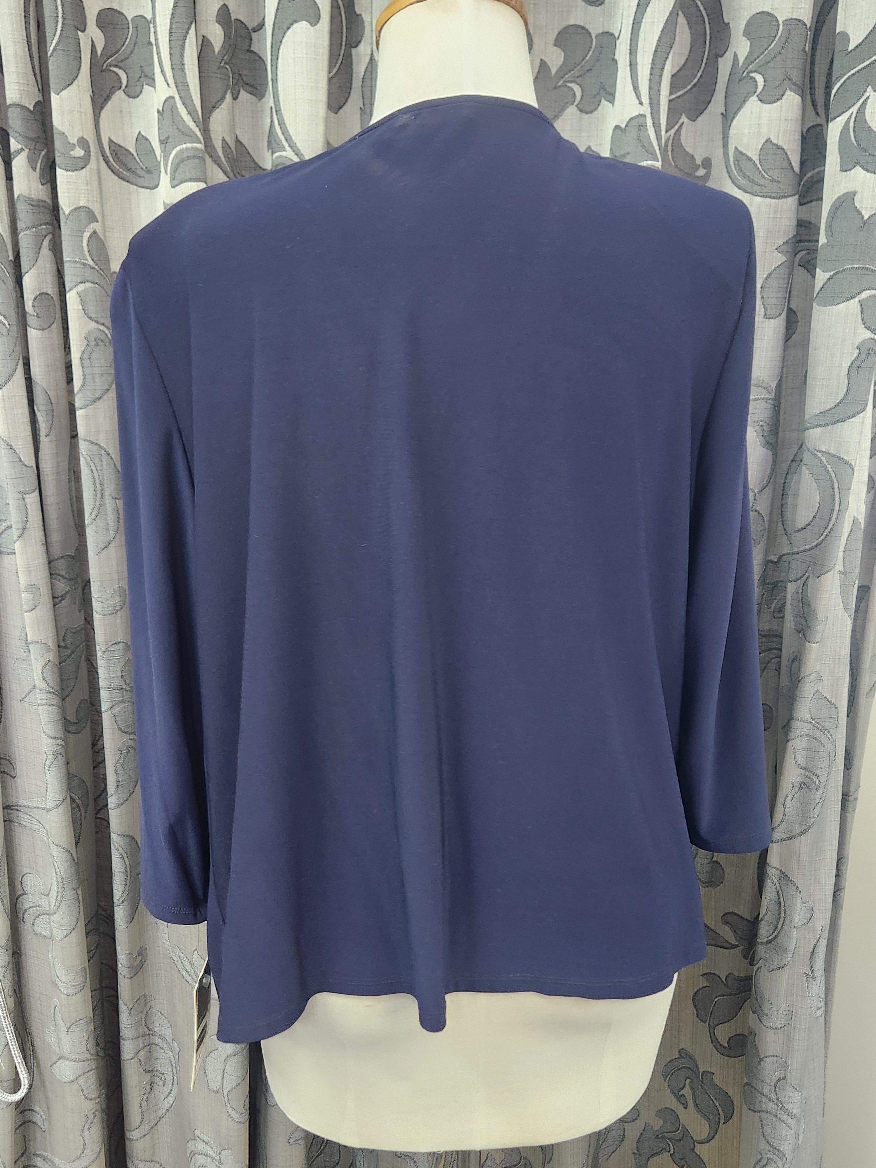 Back view of navy jersey cropped jacket in Plus Sizes