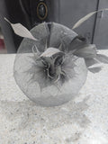 Metallic silver-grey fascinator for the mother of the bride