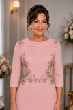 Elegant pink pencil dress with ¾ sleeves and V-back – wedding outfit Melbourne
