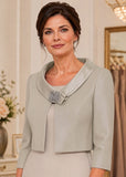 Taupe Cropped Occasion Jacket with Satin Collar and Diamanté Clasp - 3G290