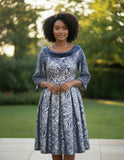 navy 50's style dress for a mother of the bride.