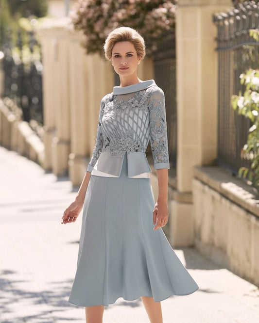Couture Club blue grey peplum waist occasion dress size 16