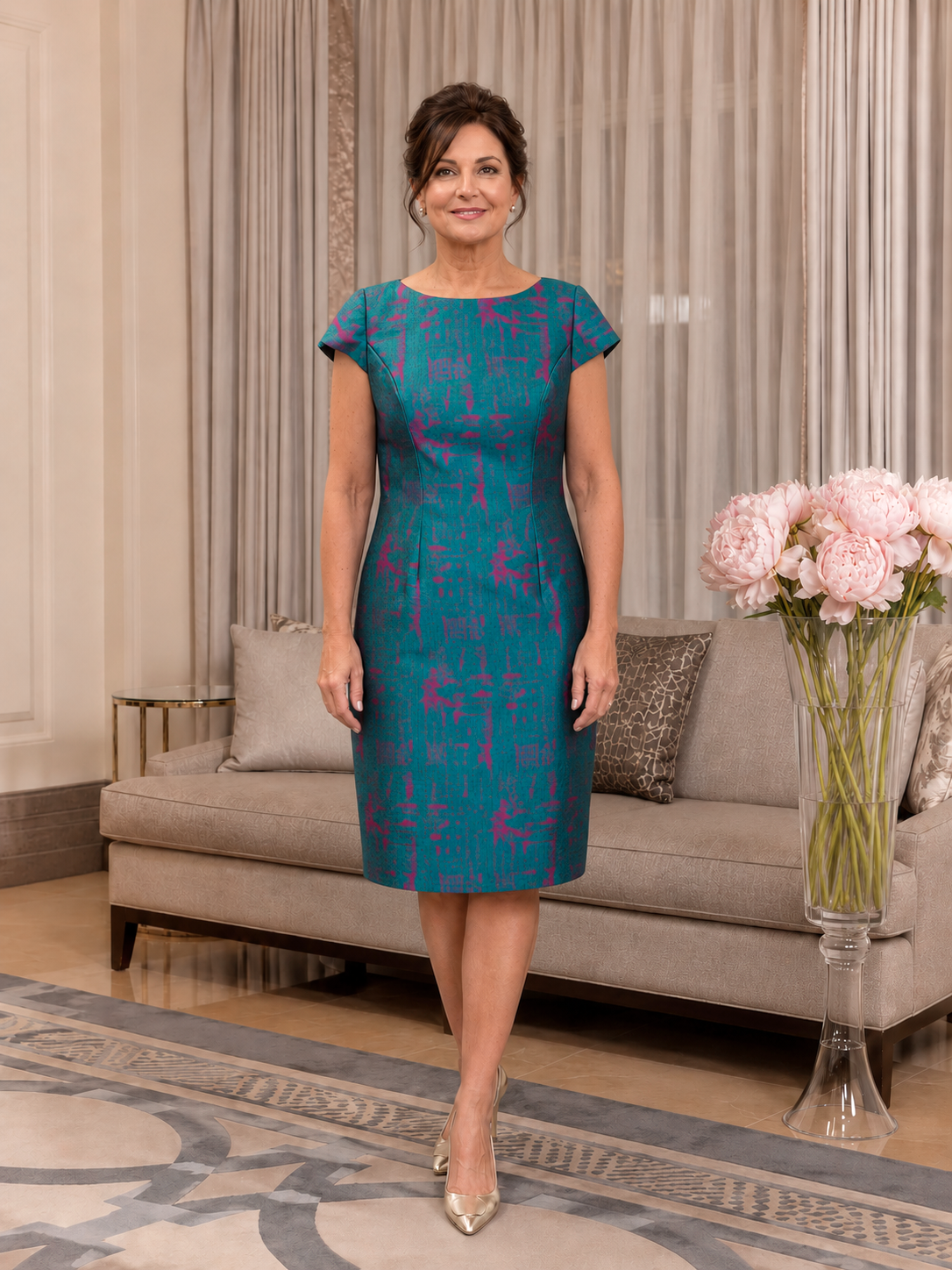 Teal and magenta fitted occasion dress for mother of the bride or groom in Australia