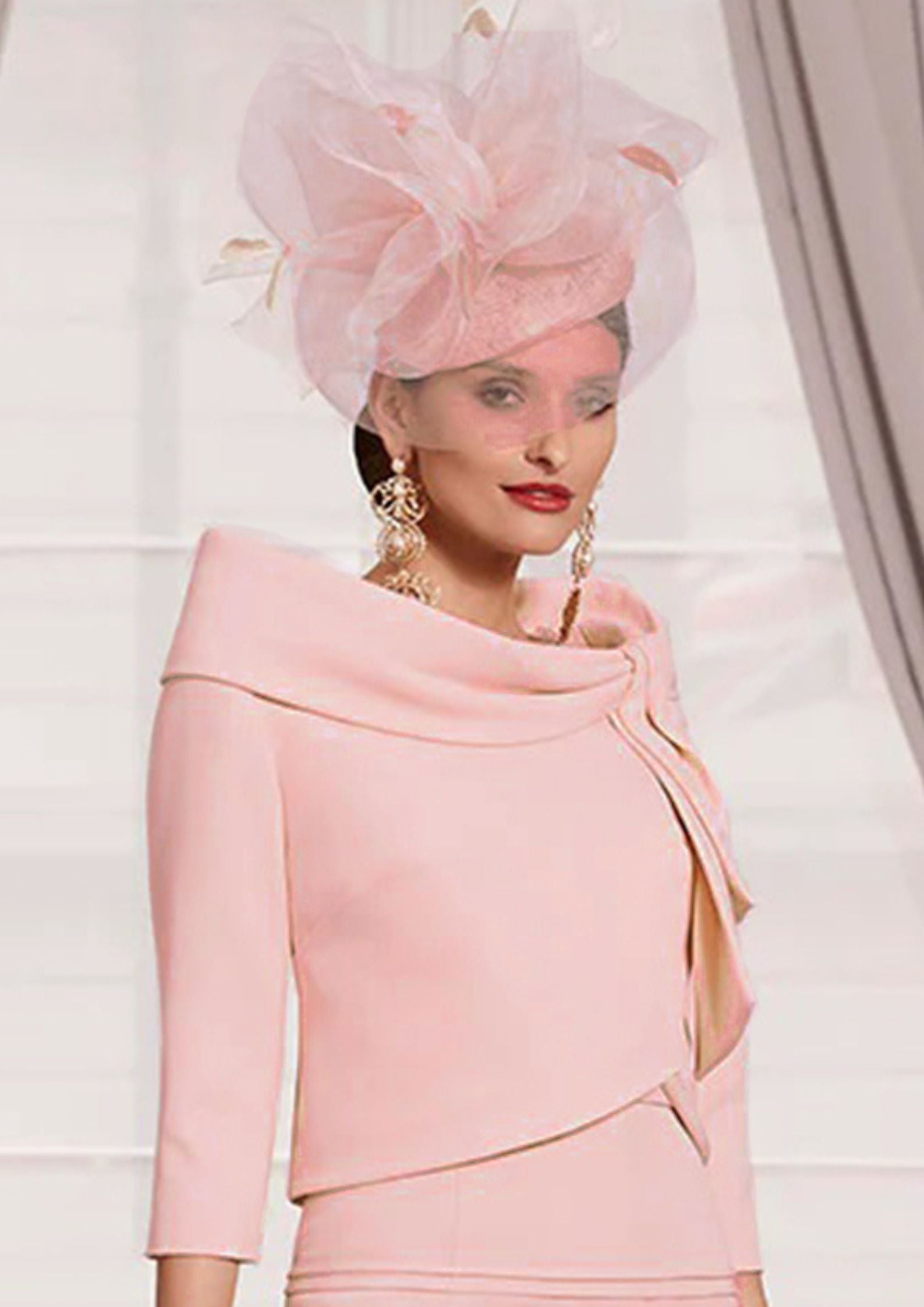 Blush Lace Dress with Pleated Waistband & Matching Shawl-Collar Jacket | 992052. - Ever Elegant