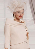 Cream Lace Dress with Pleated Waistband & Matching Shawl-Collar Jacket | 992052. - Ever Elegant