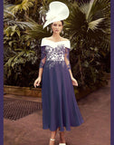 Veni Infantino Tea length Crepe and lace dress - 992352 - Navy and Ivory