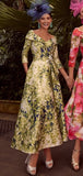 992361 - Veni Infantino - Printed fit and flare dress in Cream,Green and Navy, Part of our mother of the bride collection