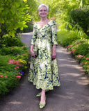 992361 - Veni Infantino - Printed fit and flare dress in Cream,Green and Navy, Part of our mother of the bride collection