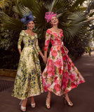 992361 - Veni Infantino - Printed fit and flare dress in Cream,Green and Navy, Part of our mother of the bride collection