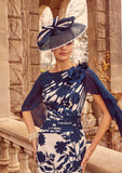 Formal summer dress for winery or garden wedding – navy and ivory
