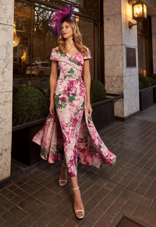 pink bardot midi dress Premium Pink Bardot Midi Dress Kirsty's Kloset