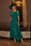 Asymmetrical one-shoulder crepe dress with beaded detail