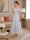 Formal mother of the bride dress in chiffon and beaded lace this tea length full skirted dress is available in Melbourne at Ever Elegant