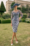 Navy and Dove Grey Beaded Lace Dress with Chiffon Jacket – 992750 - Ever Elegant
