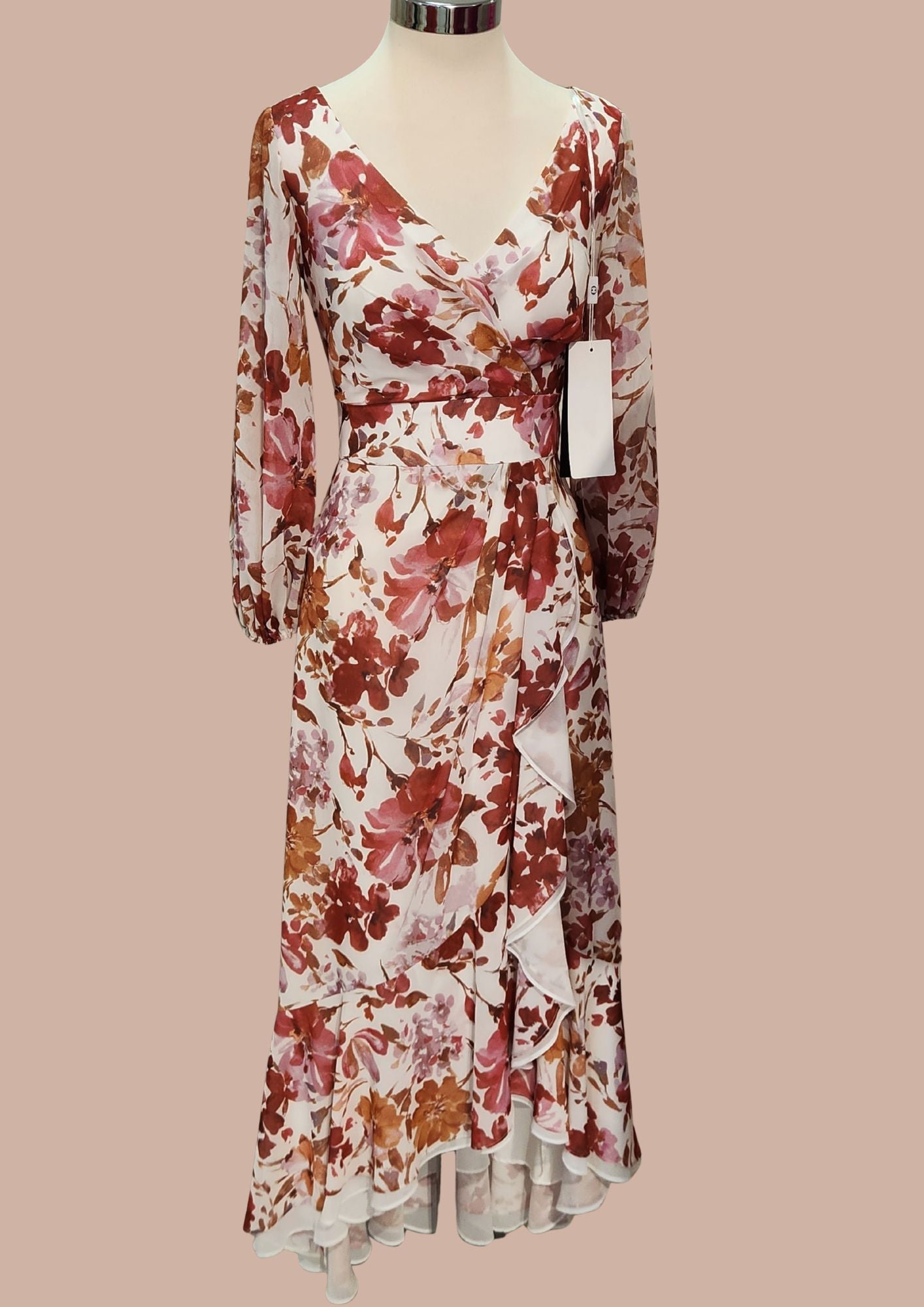 Floral chiffon mother of the bride dress with V neckline